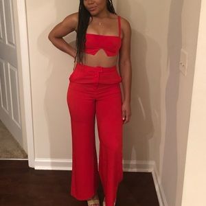 2 piece red trouser pants and crop too set